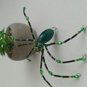 Handmade Green and Black Glass Beaded Spider
